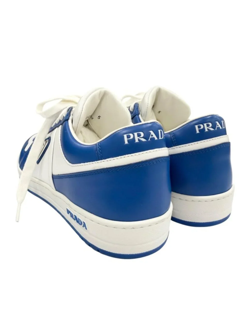 Prada Leather Triangle Logo Plate Low Cut Sneakers Blue White 5